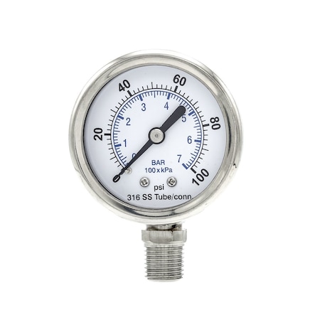 Pic Gauges 2 in Dial, 1/4 in NPT Male Lower Location, Stainless Steel Case Material PRO-301D-204E-01